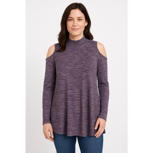 Sonoma Purple Heather Knit Cold Shoulder Mock Neck Tunic Top Size Large